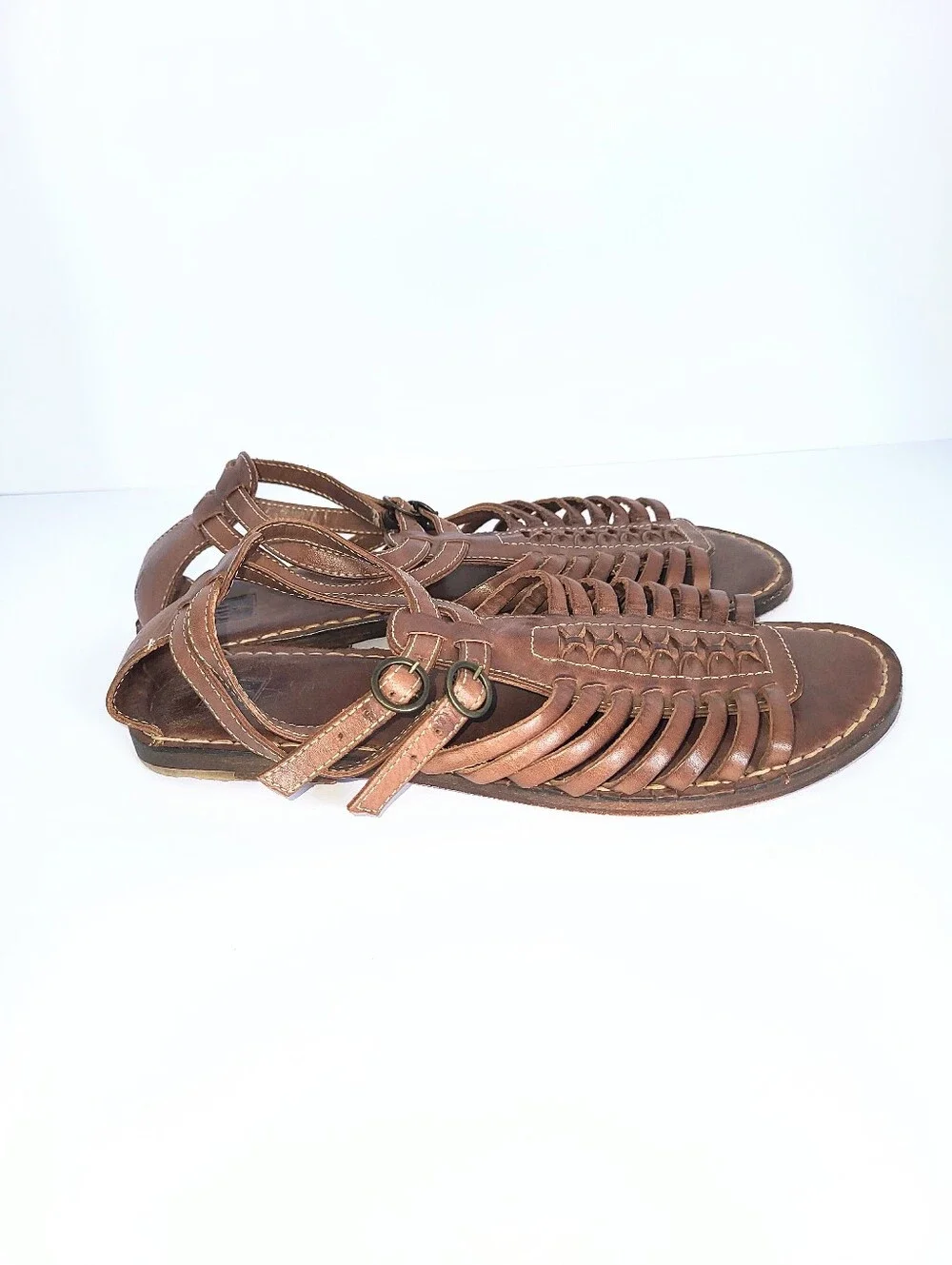Frye Kayla Huarchi Sandals Genuine Leather Caged Gladiator Brown Size 8.5 B